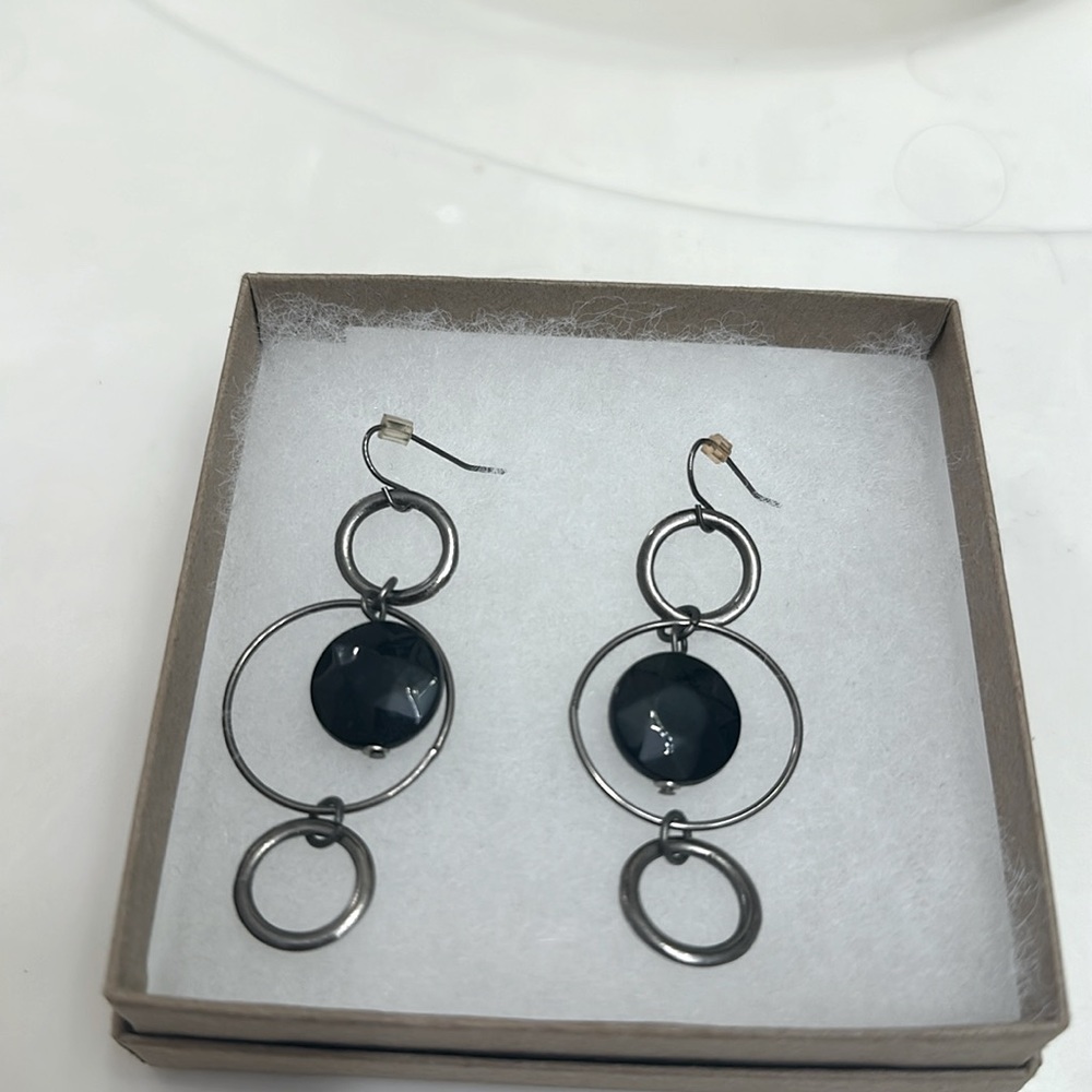Metallic and black dangle earrings- very lightweight